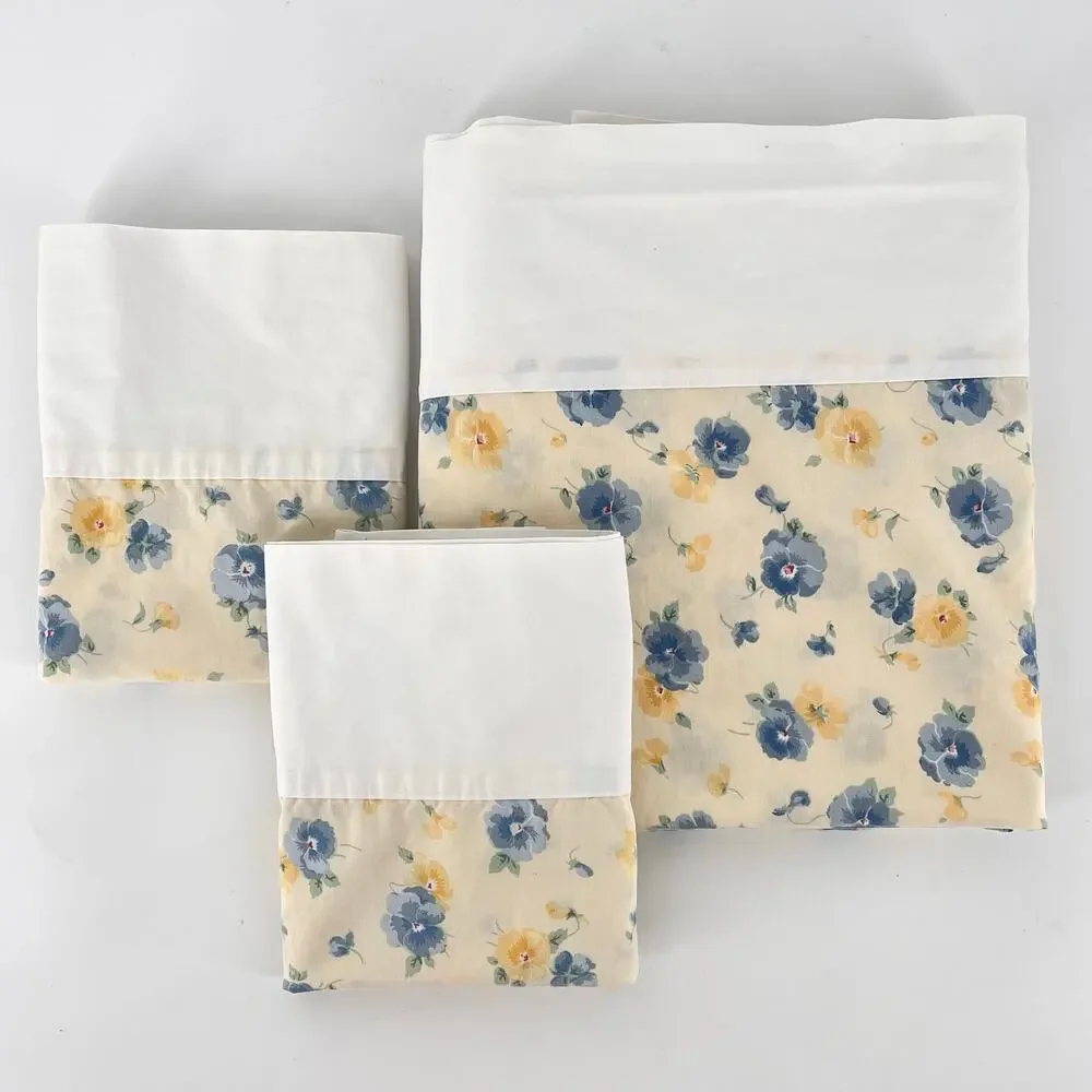 Vintage Cottagecore Floral Queen Sheet & Pillowcases 90s 1990s